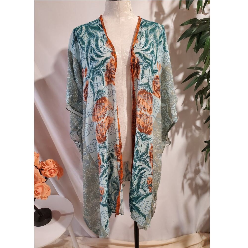 Anthro Aratta Silent Journey Linen Blend Floral Duster Kimono OS Boho Hippie